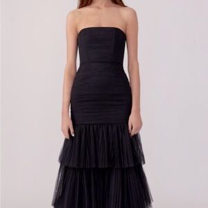 Fame and Partners Strapless Tiered Tulle Gown in Bleck, size 10